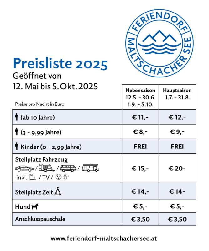 Campingpreisliste 2025